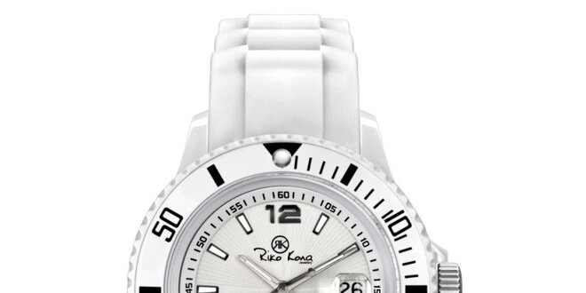 Bílé analogové hodinky se silikonovým řemínkem Riko Kona