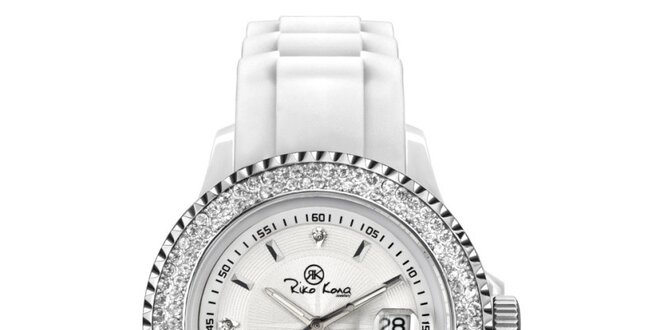 Bílé analogové hodinky s kamínky Riko Kona