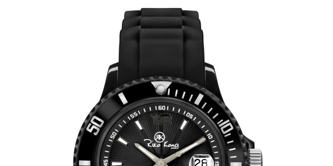 Černé analogové hodinky se silikonovým řemínkem Riko Kona