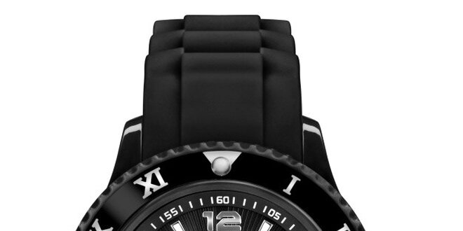 Černé analogové hodinky s římskými indexy na lunetě Riko Kona