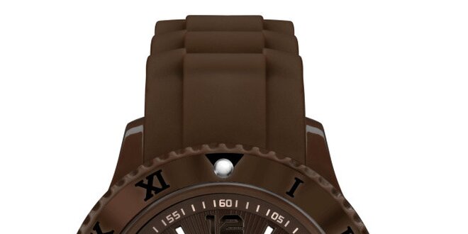 Hnědé analogové hodinky s římskými číslicemi na lunetě Riko Kona