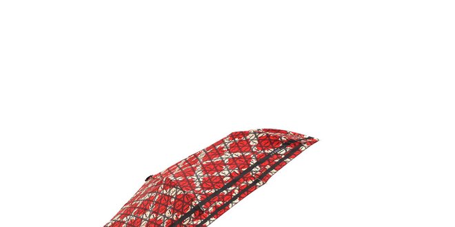 Červený automatický skládací deštník Ferré Milano s bílou mřížkou