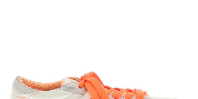 Dámské bílé tenisky s bytelnou platformou a oranžovými prvky Bronx