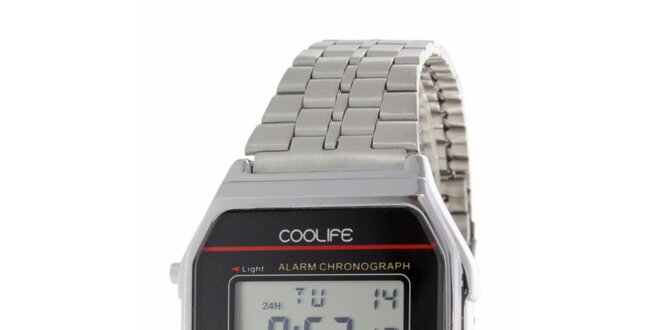 Ocelové digitální hodinky COOLIFE s červenou linkou