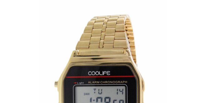 Ocelové zlaté digitální hodinky COOLIFE s červenou linkou