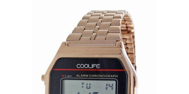 Ocelové bronzové digitální hodinky COOLIFE s červenou linkou