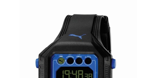 Pánské černé digitální hodinky Puma s modrou linkou