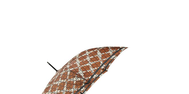 Elegantní hnědý deštník Ferré Milano s béžovou mřížkou