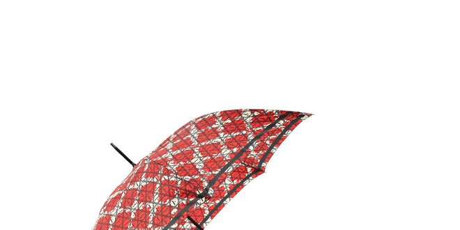 Elegantní červený deštník Ferré Milano s béžovou mřížkou