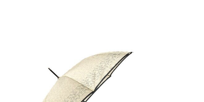 Elegantní béžový deštník Ferré Milano s černým pruhem a vzorkem