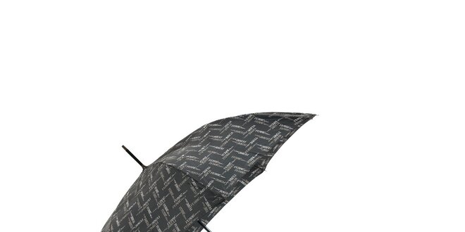 Elegantní černý deštník Ferré Milano s drobným grafickým vzorkem