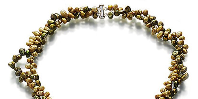 Perlový náhrdelník Orchira se zelenými a bronzovými perlami s velkým jaspisovým přívěskem