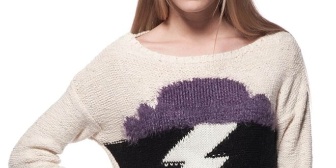 Dámský béžový svetr s motivem blesku ARS Collection