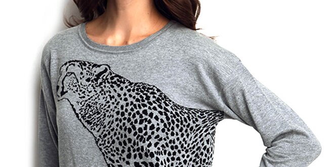 Dámský šedý svetr s gepardem ARS Collection