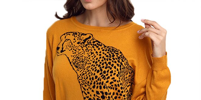 Dámský oranžový svetr s gepardem ARS Collection