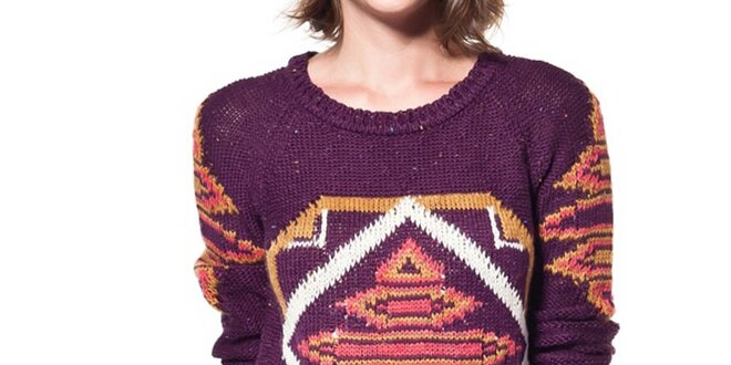 Dámský fialový svetr s ornamentem ARS Collection