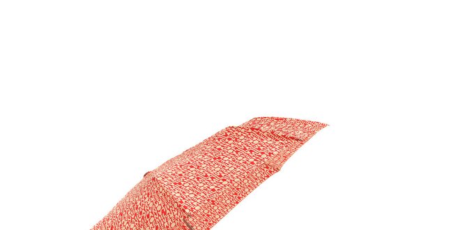 Lehký červený skládací deštník Ferré Milano s vanilkově žlutým grafickým vzorkem