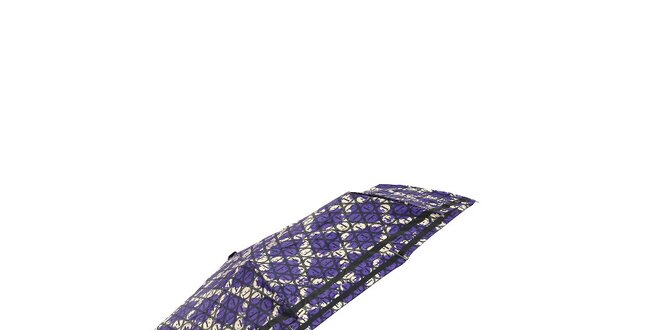 Lehký fialový skládací deštník Ferré Milano s bílým vzorem mřížky