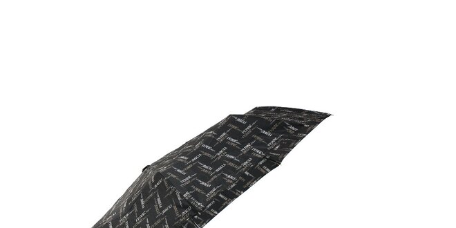 Lehký černý skládací deštník Ferré Milano s drobným vzorkem