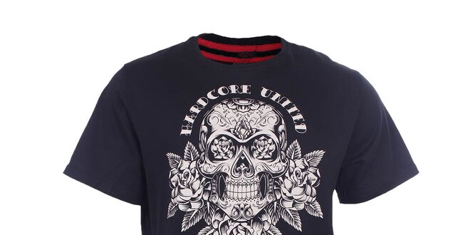 Pánské černé tričko s lebkou Hardcore United