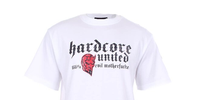 Pánské bílé tričko s ďáblem Hardcore United