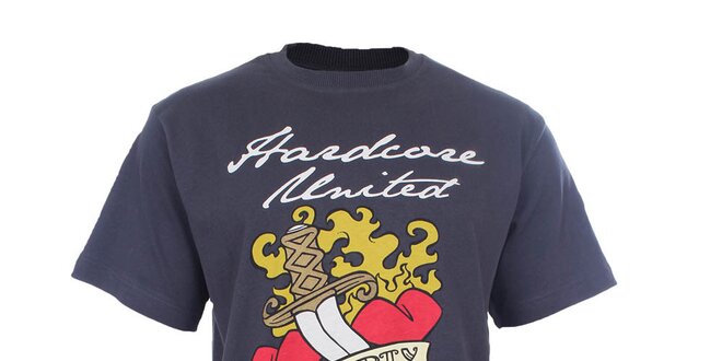 Pánské antracitové tričko s barevným potiskem Hardcore United