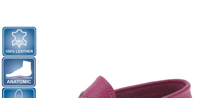 Kožené růžové mokasíny se srdíčkem - menší|children casual shoe