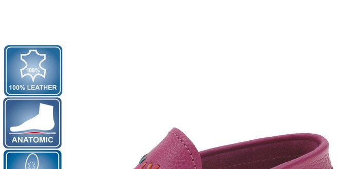 Kožené růžové mokasíny se srdíčkem - větší|juvenil casual shoe