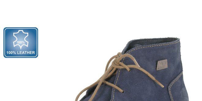Pánské modré kotníkové boty z kůže Beppi