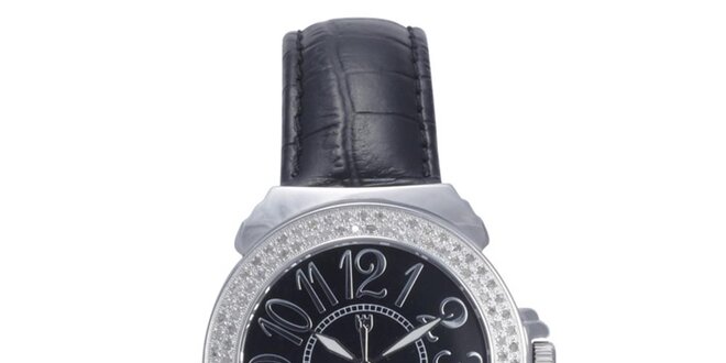 Dámské černé analogové hodinky s diamanty Lancaster