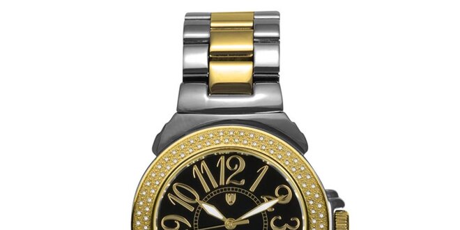 Dámské ocelové hodinky s diamanty a tmavým ciferníkem Lancaster