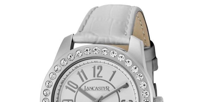 Dámské hodinky s kamínky a bílým páskem Lancaster