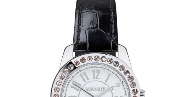 Dámské hodinky s kamínky a černým páskem Lancaster