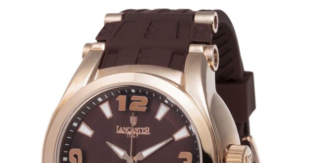Pánské pozlacené hodinky Lancaster s hnědým řemínkem