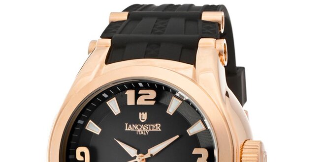 Pánské pozlacené hodinky Lancaster s černým řemínkem