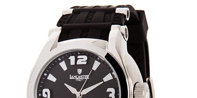 Pánské stříbrné hodinky s černým ciferníkem Lancaster