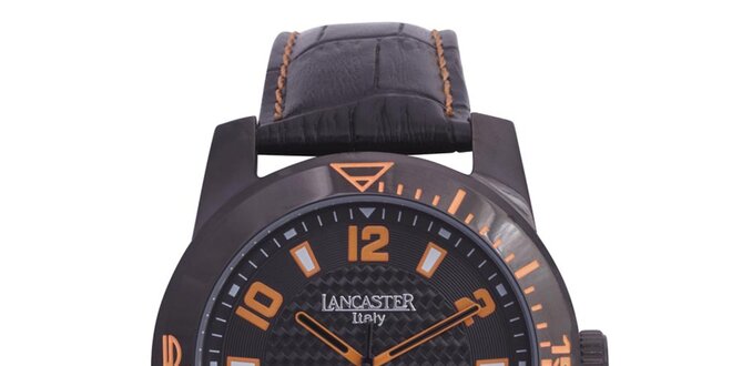 Pánské černé hodinky s oranžovými detaily Lancaster