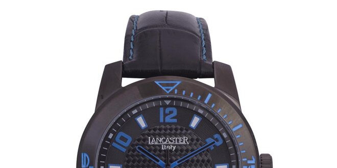 Pánské černé hodinky s modrými detaily Lancaster