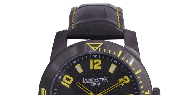 Pánské černé hodinky se žlutými detaily Lancaster