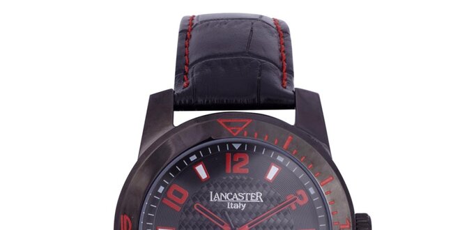 Pánské černé hodinky s červenými detaily Lancaster