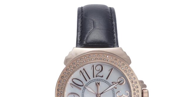 Dámské černo-růžové hodinky s drobnými diamanty Lancaster