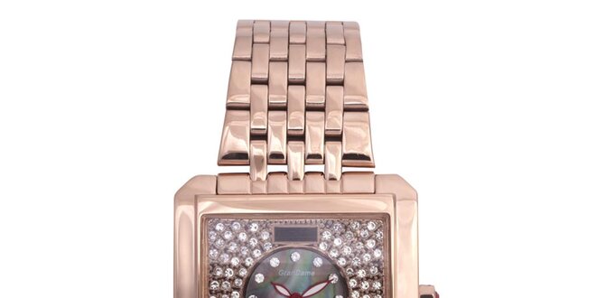 Dámské růžově pozlacené hodinky Lancaster s krystaly
