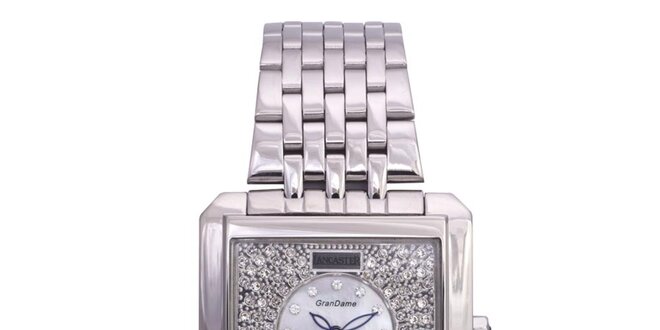 Dámské stříbrné hodinky Lancaster s krystaly a modrými ručičkami
