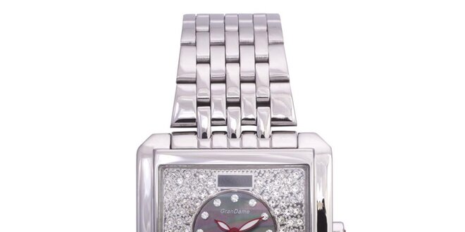 Dámské stříbrné hodinky Lancaster s krystaly a červenými ručičkami