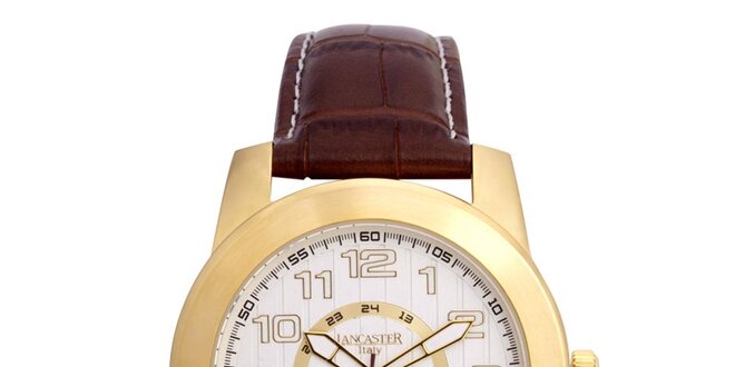 Pánské pozlacené hodinky Lancaster s bílým ciferníkem