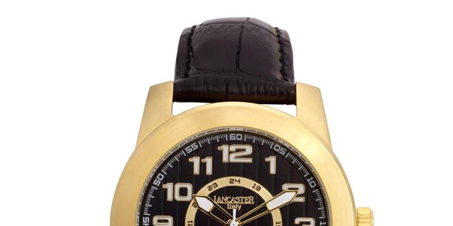 Pánské pozlacené hodinky Lancaster s černým ciferníkem