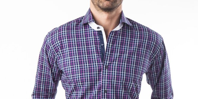 Pánská fialová kostkovaná košile s dlouhým rukávem Lexa Slater