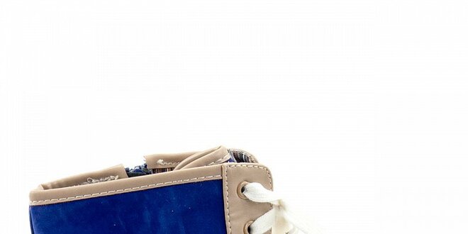 Dámské modré kotníčkové boty Ellemoda s béžovými detaily