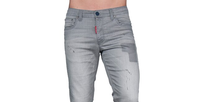 Pánské šedé džíny s oděrkami Giorgio di Mare