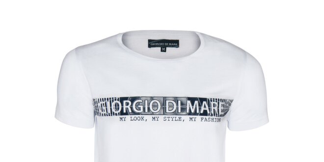 Pánské bílé tričko s plastickým nápisem Giorgio di Mare